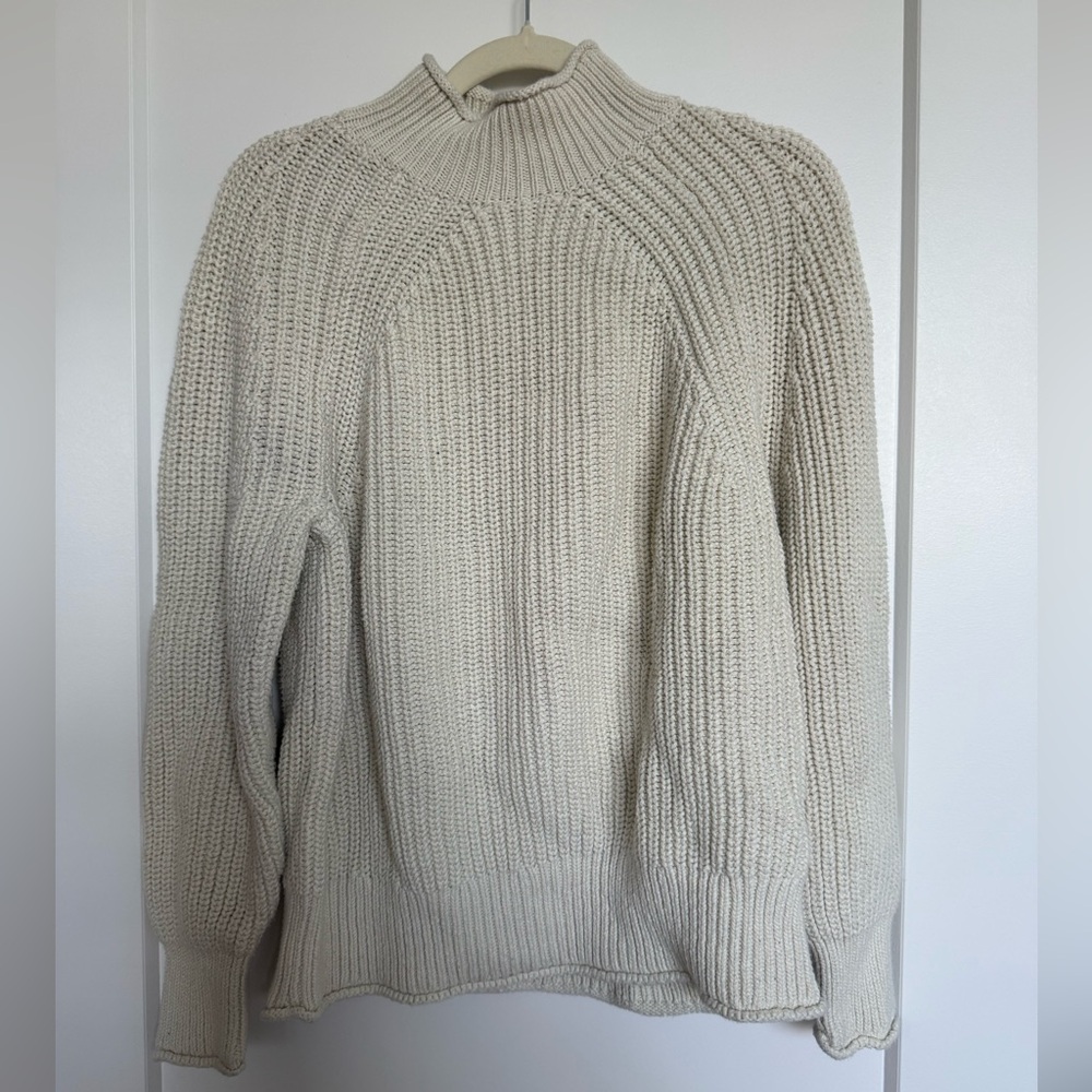 J. Crew Cream Chunky Ribbed Mock Neck Sweater
